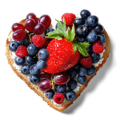 Obraz premium Heart-shaped toast topped with colorful berries and grapes