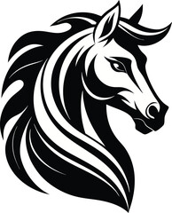 Stylized Tribal Horse Profile with Intricate Mane and Dynamic Curves.