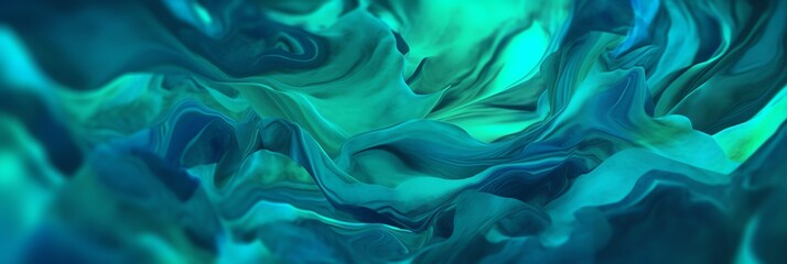 Obraz premium Abstract organic liquid wallpaper with a paradise gradient in palm green & ocean blue. Tropical liquid waves in minimalist depth, ultra-realistic 8K detail. Perfect for modern designs