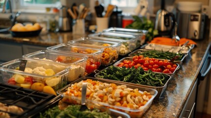 Obraz premium Prepared food ingredients, ready for meal prep