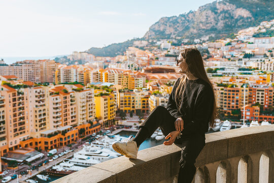 Young Woman Overlooking Monaco