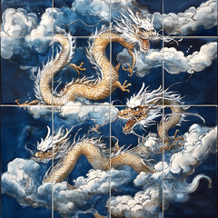 Fototapeta premium Seamless patterns of Chinese and Japanese traditional tile designs with elegant illustrations