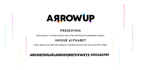 A Modern Bold Alphabet with Unique Typeface on the White Background Called ArrowUp Font,black and white, Vector Illustration