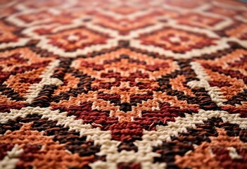 Fototapeta premium close up of a crocheted rug on a wooden floor
