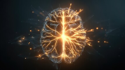 Glowing neural network with synaptic sparks, abstract brain hemisphere forming learning pathways - the essence of cognitive evolution