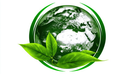 Obraz premium Green earth with leaf symbol representing environmental protection and nature conservation, eco friendly concept with vibrant green leaves and globe illustration