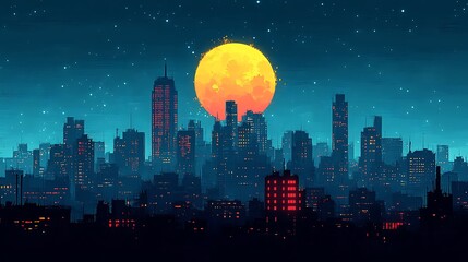 Fototapeta premium Cityscape under a giant yellow moon
