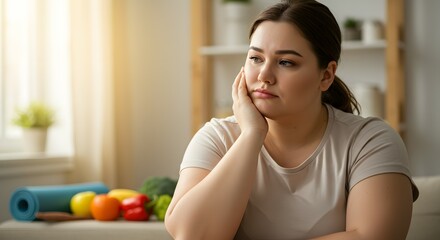 Overweight Woman Feeling Unhappy and Discouraged  A Photo Depicting the Emotional Struggle of Weight Management and Body Image Issues