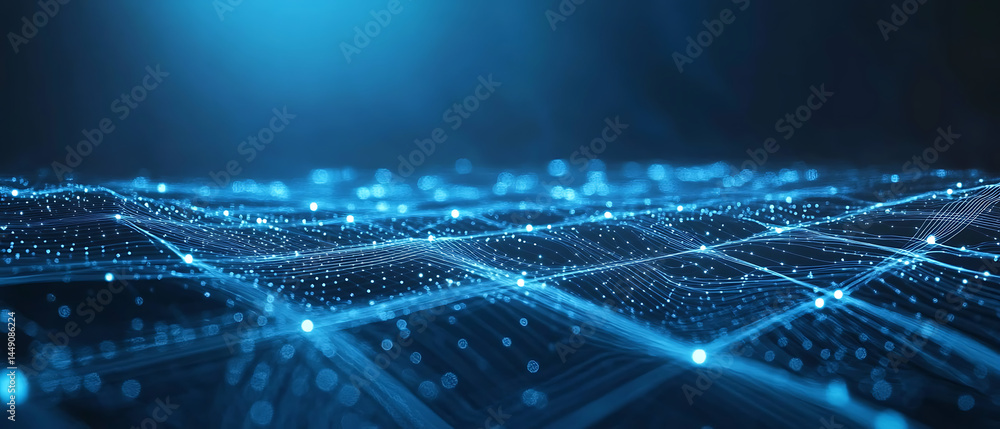 Poster blue vector background with digital technology and circuit board elements for tech or information gr