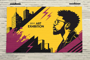 Create a vibrant vector poster advertising an abstract art exhibition.  Design should be modern and eye-catching, suitable for social media and print.