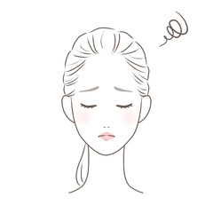顔の肌に悩みを抱えるまとめ髪の女性　線画