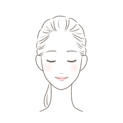 目を閉じたまとめ髪の綺麗な女性　線画