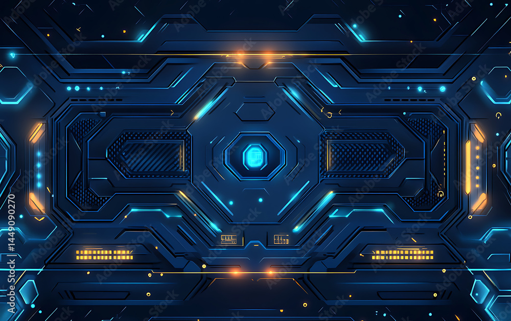 Aufkleber blue technology background with hexagons and glowing elements for digital or business presentation v