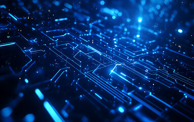 Blue technology background with hexagons and glowing elements for presentation or banner design. 