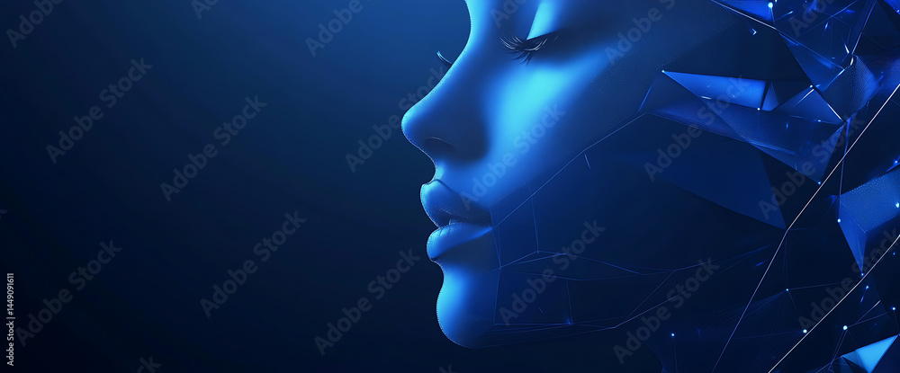 Poster blue technology background with glowing lines and geometric shapes, perfect for presentation backgro
