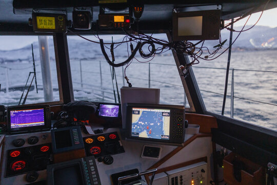 Fishing Boat Cockpit with Navigation and Radar Systems