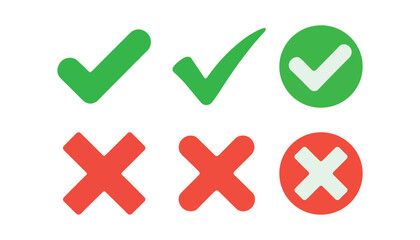 Check mark and cross mark vector set collection, Green Check Mark and Red X Symbols on White Background