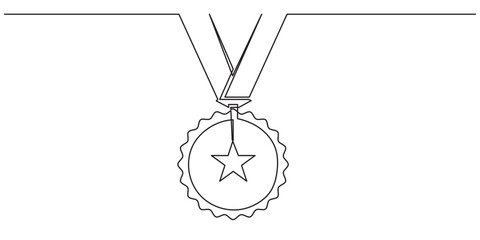 Continuous line drawing of a hand-drawn vector of a Rosette Stamp award badge with award.medal Premium quality & warranty concept in minimalist linear style.Medal doodle illustration,isolated on white