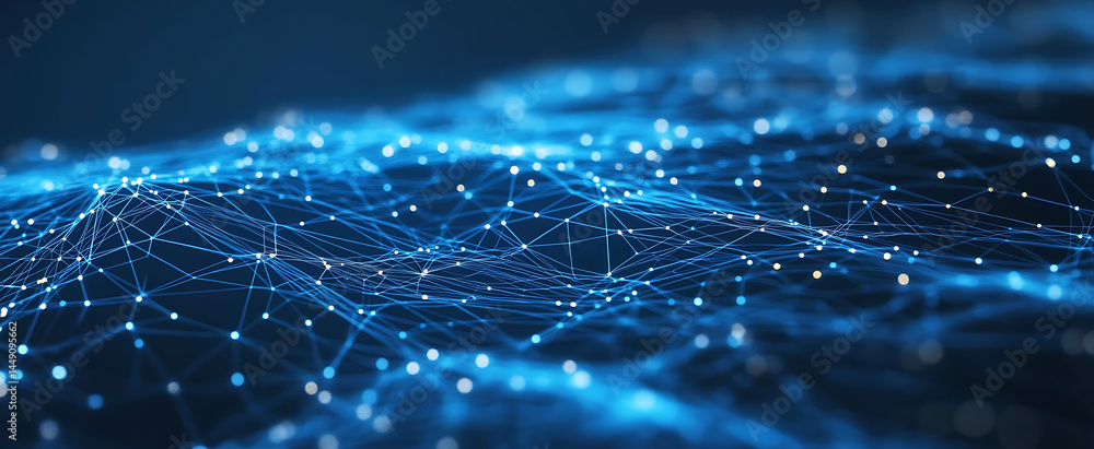 Poster blue technology background with circuit board, ai, and digital data network concept banner for websi