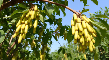 Soybean (Also called soya bean, soy bean) on the tree. Soybeans is one of the ingredient to make tempe or tofu