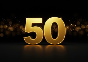 A vivid depiction of the number fifty in a radiant golden hue on a dark backdrop