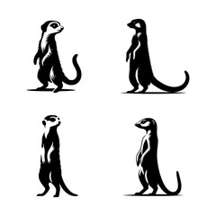 Standing Meerkat Silhouette Vector Set &ndash; Alert Desert Animal Poses for Wildlife, Safari, and Nature-Themed Design Projects