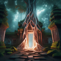 Sacred Banyan Tree through Candi Bentar