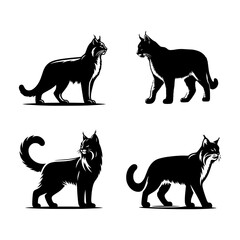 Standing Bobcat Silhouette Vector Set &ndash; Wild Feline Poses for Wildlife, Forest Predator, and Nature-Themed Design Projects