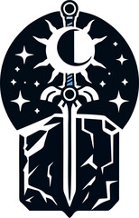 Stylized Image Featuring A Sword Piercing A Celestial Body Amidst A Starry Night Backdrop Art