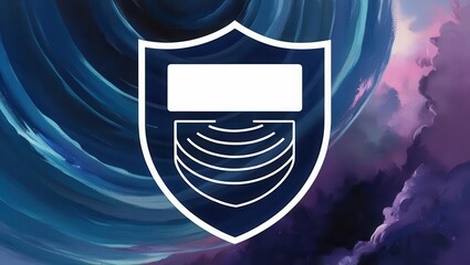 Cybersecurity awareness best practices concepts. A stylized shield icon overlays a swirling abstract background in blue and purple hues, suggesting protection, security, and technology.
