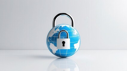 Cybersecurity awareness best practices concepts. A globe with a padlock symbolizes global security, data protection, and internet privacy.