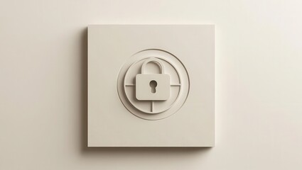 Fototapeta premium Cybersecurity awareness best practices concepts. A minimalist 3D icon of a padlock symbol, representing security and privacy, on a neutral square background.