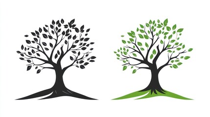 Obraz premium Two trees, black and green, on white