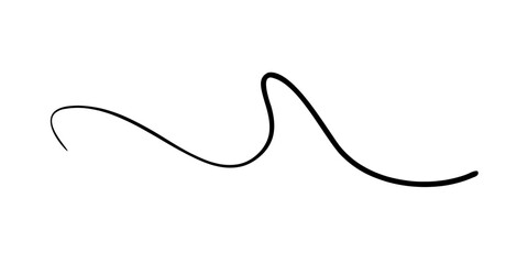 Abstract black curved line on transparent background, minimalist swirl design, simple fluid wave element, vector illustration