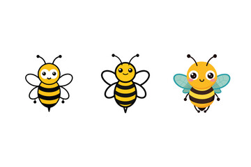 Cute Bee Icons Set Vector Illustration