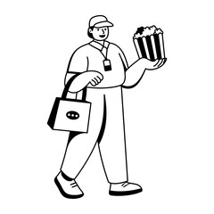 A glyph illustration of a character going for snack delivery 

