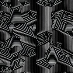 Elegant black and white seamless pattern with flowing tech lines and curves, ideal for modern minimal designs and repeat backgrounds.