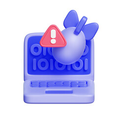 3D icon of binary code with a warning symbol, representing unauthorized access, system breaches, and malicious cyberattacks.