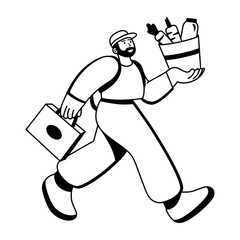 A glyph illustration of a character going for an order delivery 

