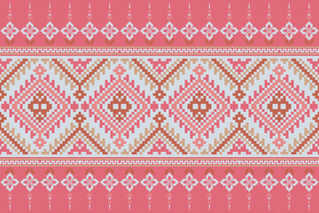 Cross Stitch pattern with Floral Designs. Traditional cross stitch needlework. Geometric Ethnic pattern, Embroidery, Textile ornamentation, fabric, Hand stitched pattern, Cultural stitching pixel art.