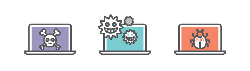 シンプル　イラスト　いろいろなコンピュータウイルスのベクターイラスト