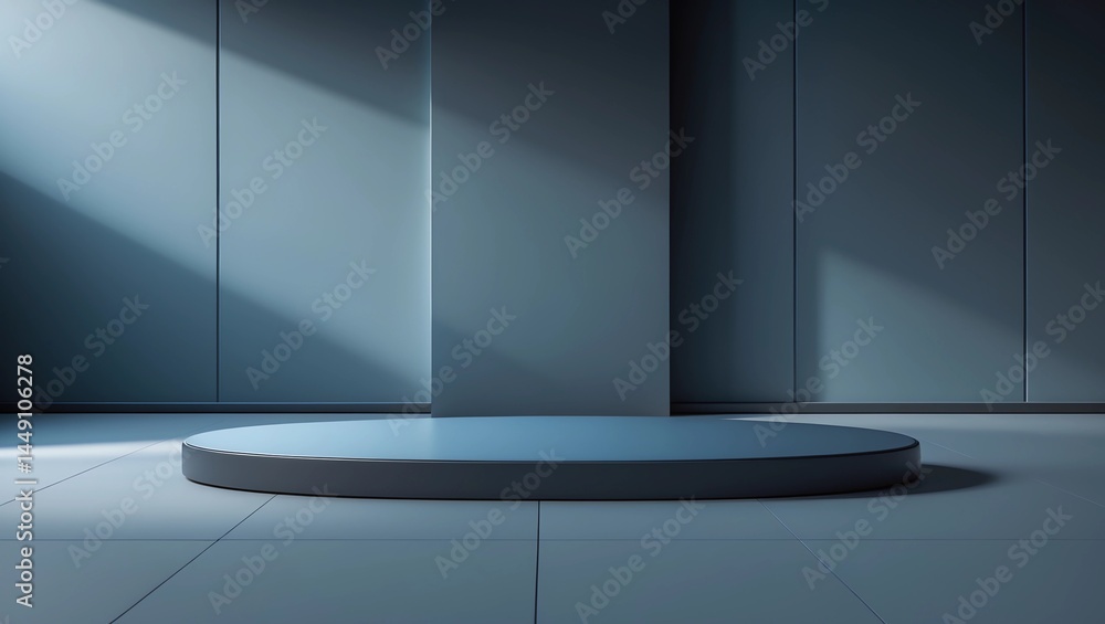 Poster black product display stand or podium pedestal on advertising counter background with blank backdrop