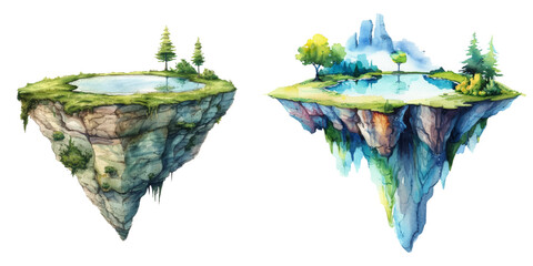floating island watercolor vector illustration © Dar
