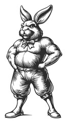 Obraz premium Strong Muscular Rabbit Character Vintage Engraving Illustration