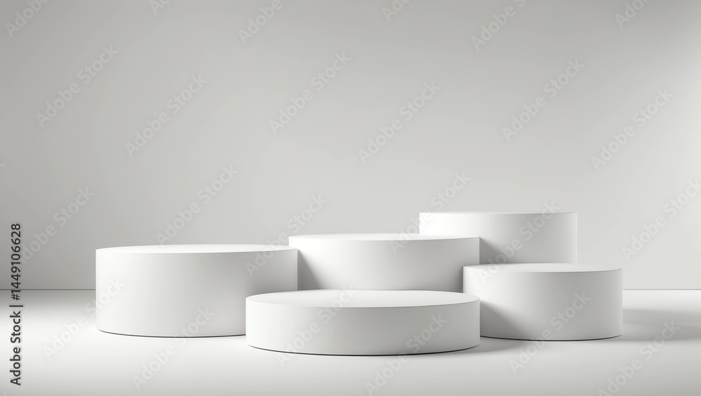 Poster empty podium or pedestal display on white background with cylinder stand concept. blank product shel