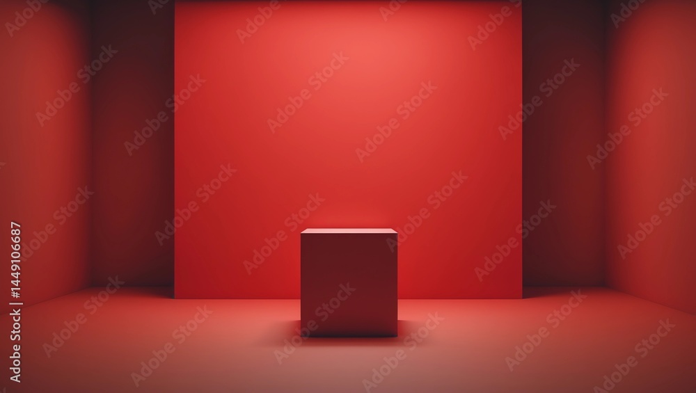 Poster empty red background and stand display or shelf with studio for showing or design christmas concept.