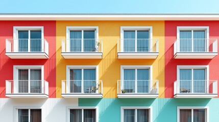 Fototapeta premium Vibrant Colorful Building Facade with Balconies