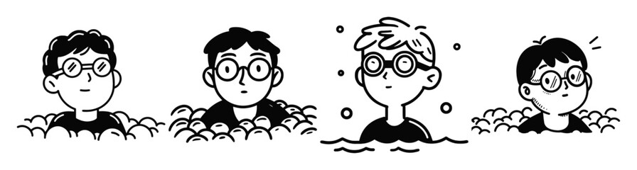 Obraz premium Monoline Doodle Coloring Page of Boys with Glasses in Bubbles
