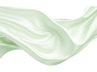 Abstract flowing pale green silk fabric textile background on a transparent