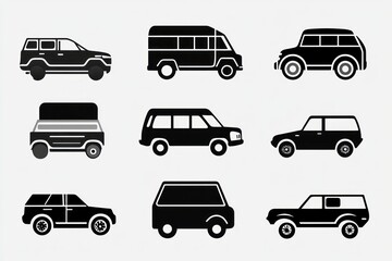 Obraz premium Vehicle icons; SUV, van, minibus; transportation; white background; website design